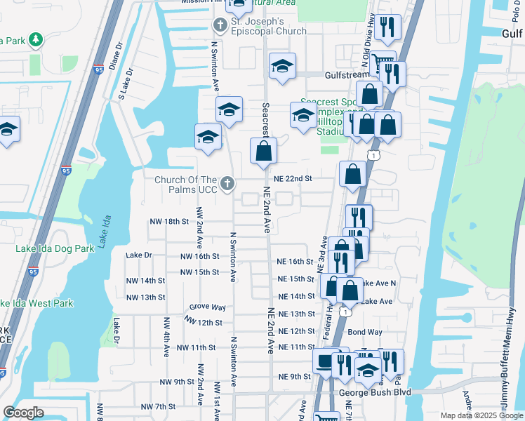 map of restaurants, bars, coffee shops, grocery stores, and more near 117 Northeast 19th Street in Delray Beach