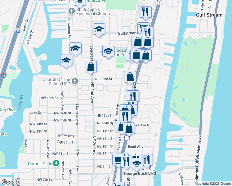 map of restaurants, bars, coffee shops, grocery stores, and more near 246 Northeast 20th Street in Delray Beach