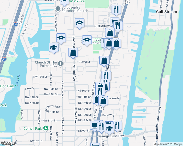 map of restaurants, bars, coffee shops, grocery stores, and more near 246 Northeast 20th Street in Delray Beach