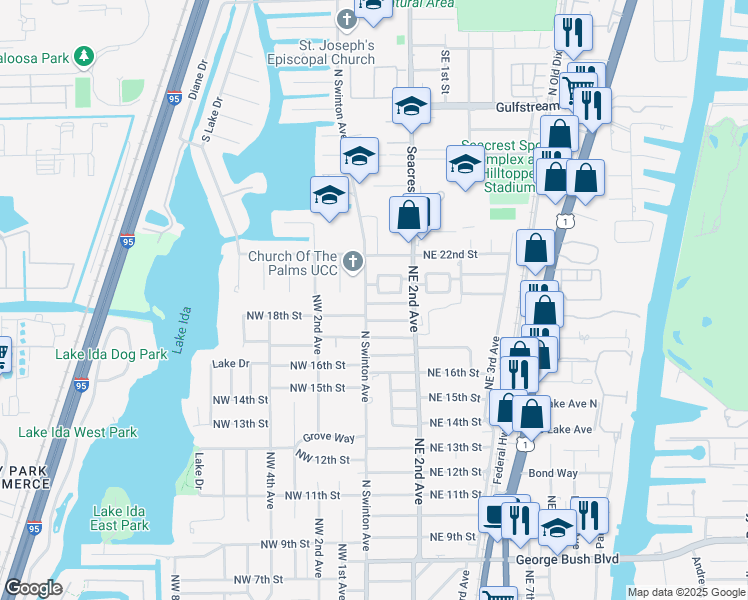 map of restaurants, bars, coffee shops, grocery stores, and more near 1903 North Swinton Avenue in Delray Beach