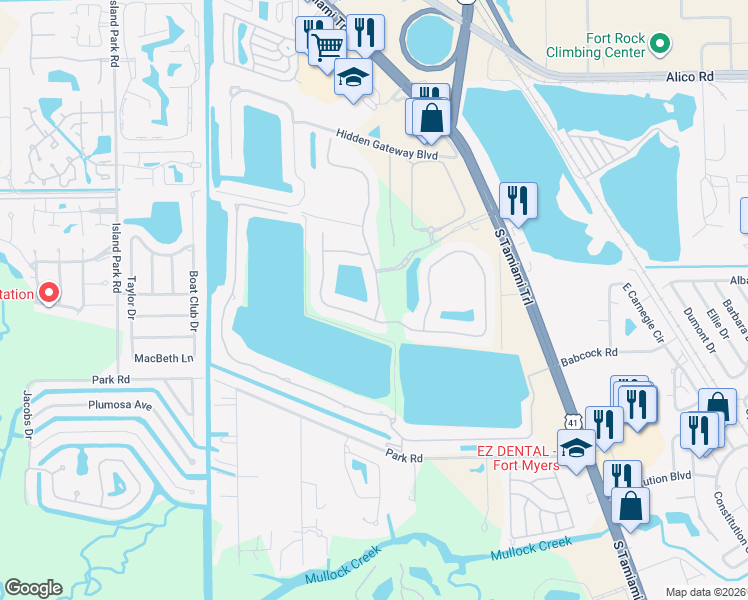 map of restaurants, bars, coffee shops, grocery stores, and more near 17596 Old Harmony Drive in Fort Myers