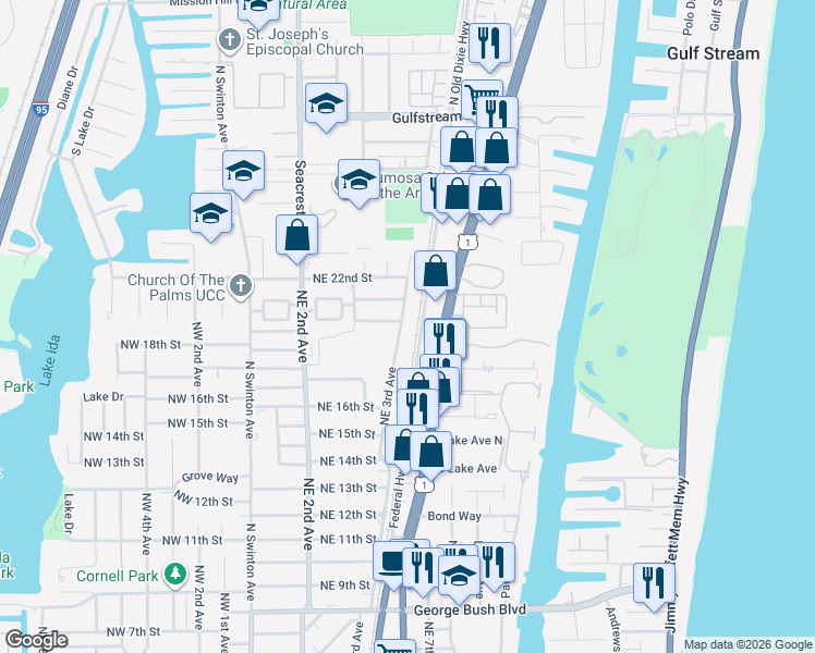 map of restaurants, bars, coffee shops, grocery stores, and more near 2001 Northeast 3rd Avenue in Delray Beach