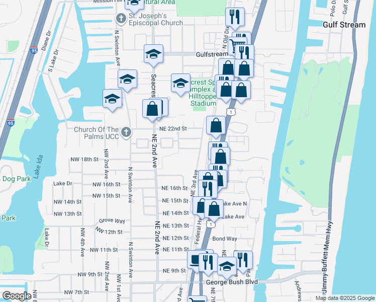 map of restaurants, bars, coffee shops, grocery stores, and more near 246 Northeast 20th Street in Delray Beach