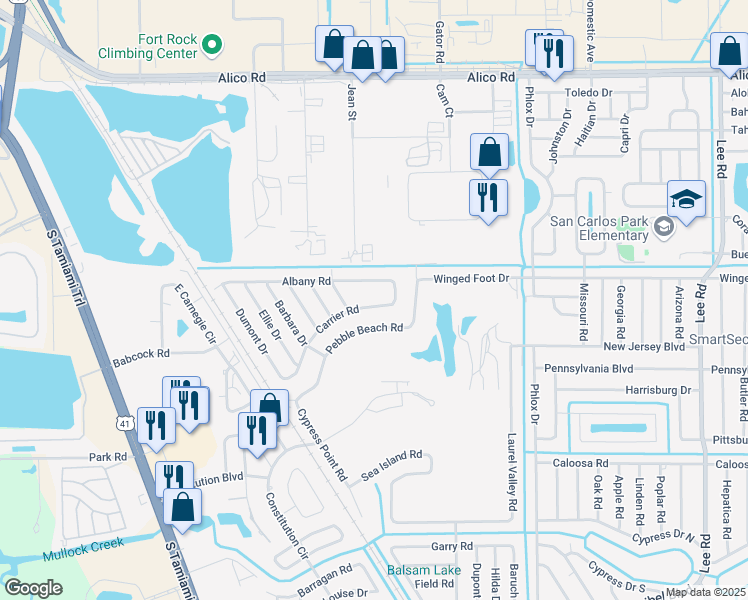 map of restaurants, bars, coffee shops, grocery stores, and more near 7561-7565 Carrier Road in Fort Myers