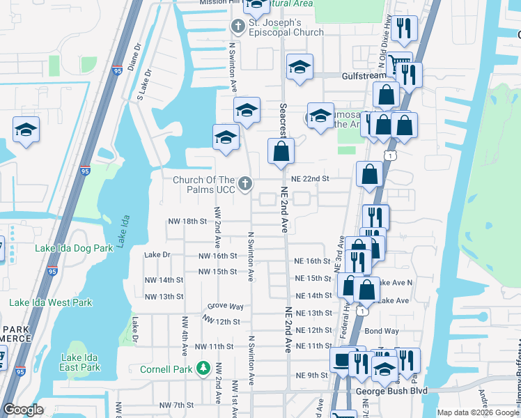 map of restaurants, bars, coffee shops, grocery stores, and more near 1903 North Swinton Avenue in Delray Beach