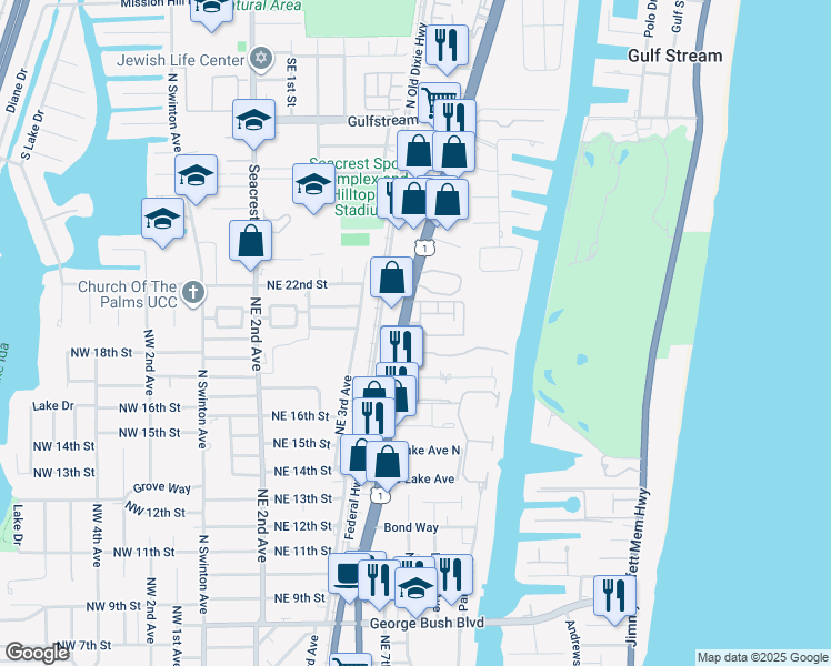 map of restaurants, bars, coffee shops, grocery stores, and more near 2000 U.S. 1 in Delray Beach