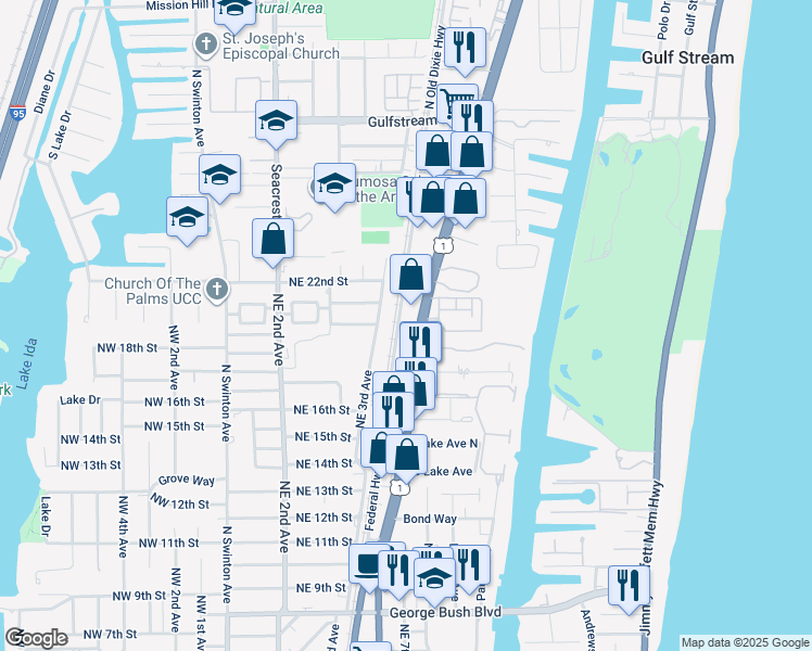 map of restaurants, bars, coffee shops, grocery stores, and more near 2000 North Federal Highway in Delray Beach