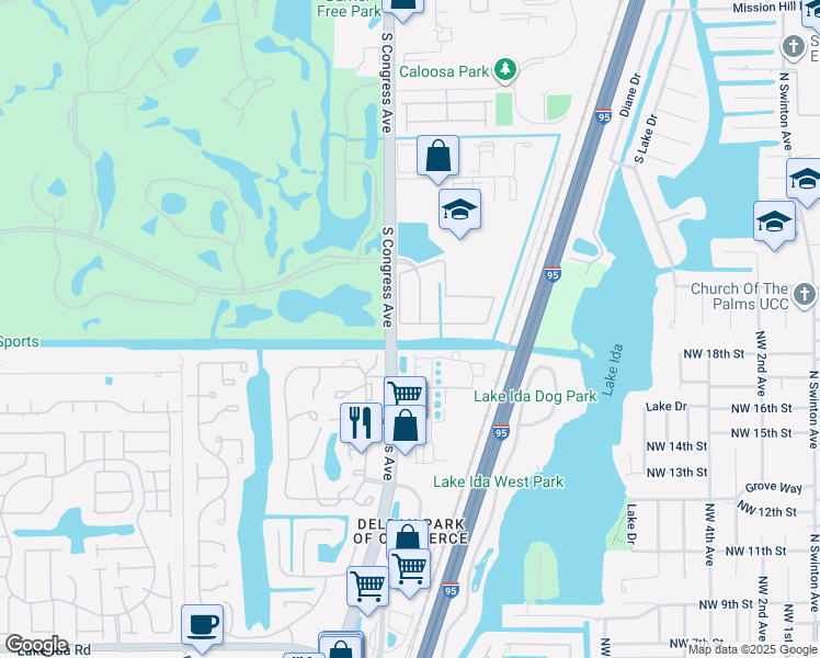 map of restaurants, bars, coffee shops, grocery stores, and more near 322 Lake Monterey Circle in Boynton Beach