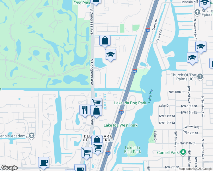 map of restaurants, bars, coffee shops, grocery stores, and more near 286 Lake Monterey Circle in Boynton Beach