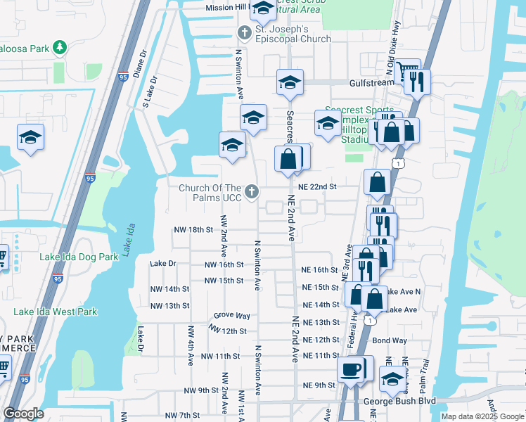 map of restaurants, bars, coffee shops, grocery stores, and more near 1903 North Swinton Avenue in Delray Beach