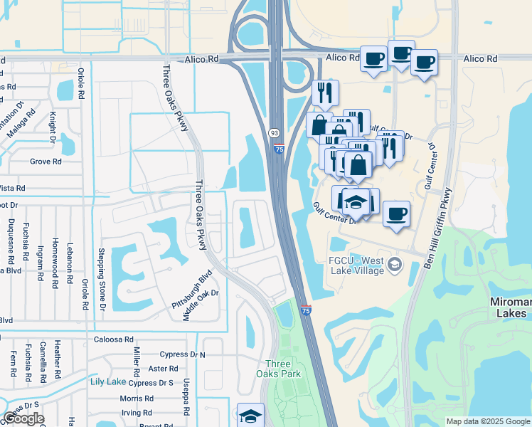 map of restaurants, bars, coffee shops, grocery stores, and more near 9656 Roundstone Circle in Fort Myers