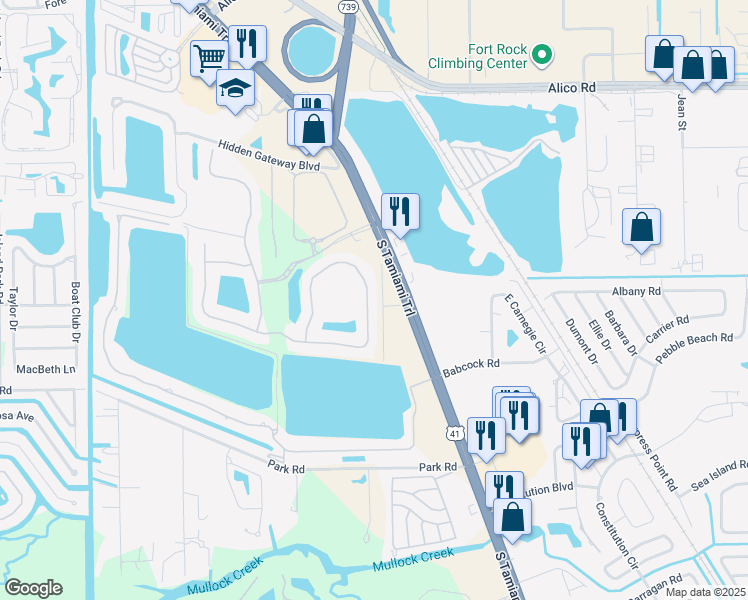 map of restaurants, bars, coffee shops, grocery stores, and more near 17660 South Tamiami Trail in Fort Myers