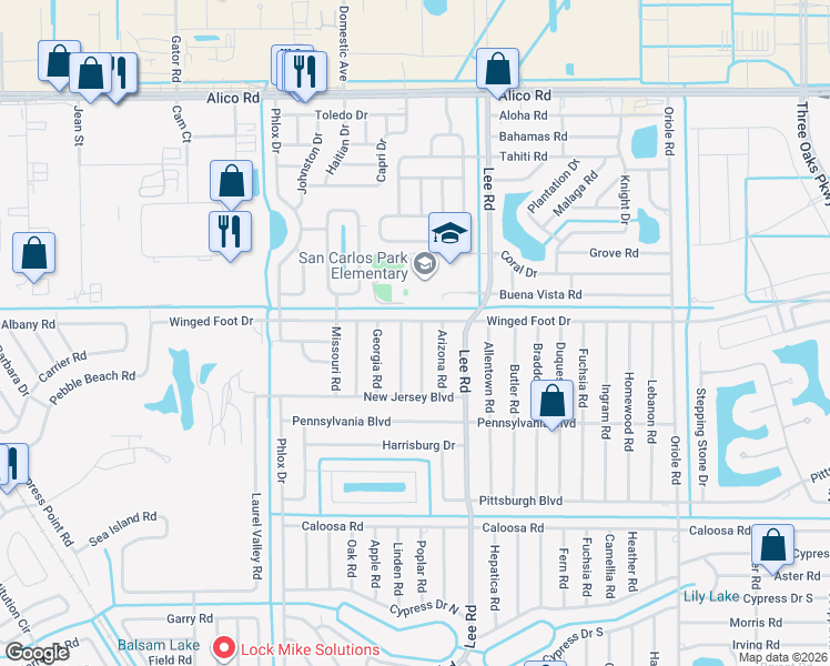 map of restaurants, bars, coffee shops, grocery stores, and more near 17388 Connecticut Road in Fort Myers