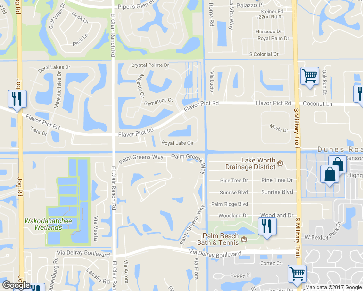 map of restaurants, bars, coffee shops, grocery stores, and more near 5666 Royal Lake Circle in Boynton Beach