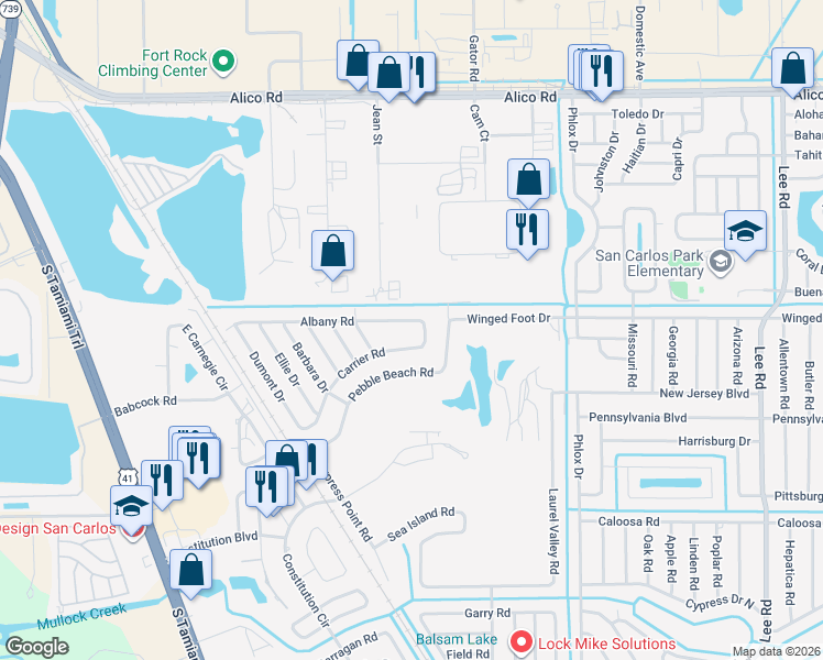 map of restaurants, bars, coffee shops, grocery stores, and more near 7561-7565 Carrier Road in Fort Myers