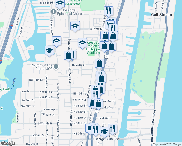 map of restaurants, bars, coffee shops, grocery stores, and more near 2000 Northeast 3rd Avenue in Delray Beach
