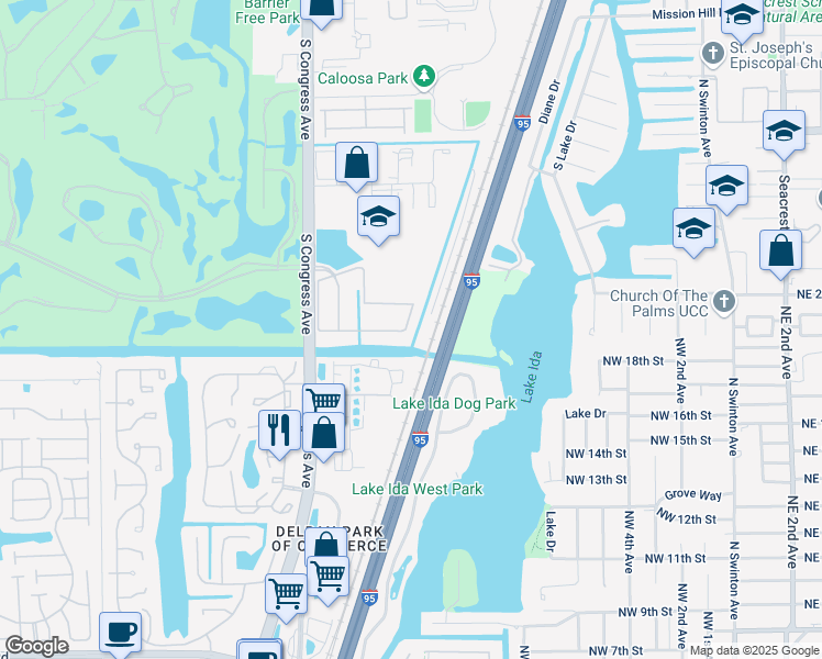 map of restaurants, bars, coffee shops, grocery stores, and more near 254 Lake Monterey Circle in Boynton Beach