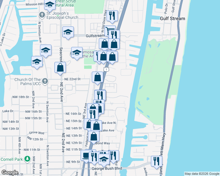 map of restaurants, bars, coffee shops, grocery stores, and more near in Delray Beach