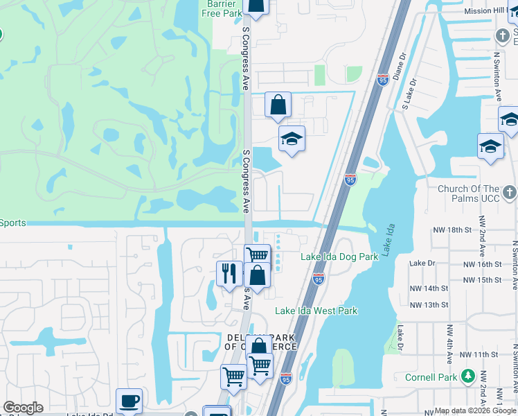 map of restaurants, bars, coffee shops, grocery stores, and more near 3501 North Congress Avenue in Boynton Beach