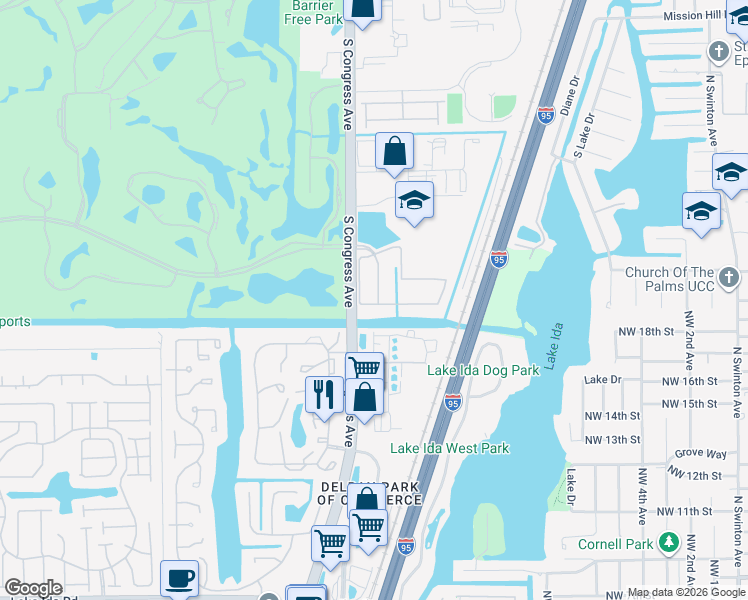 map of restaurants, bars, coffee shops, grocery stores, and more near 3501 North Congress Avenue in Boynton Beach