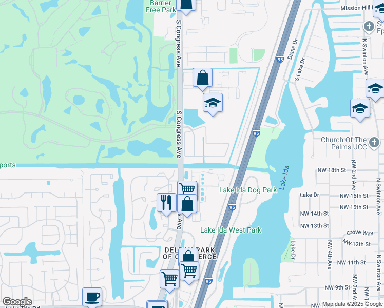 map of restaurants, bars, coffee shops, grocery stores, and more near 3501 North Congress Avenue in Boynton Beach