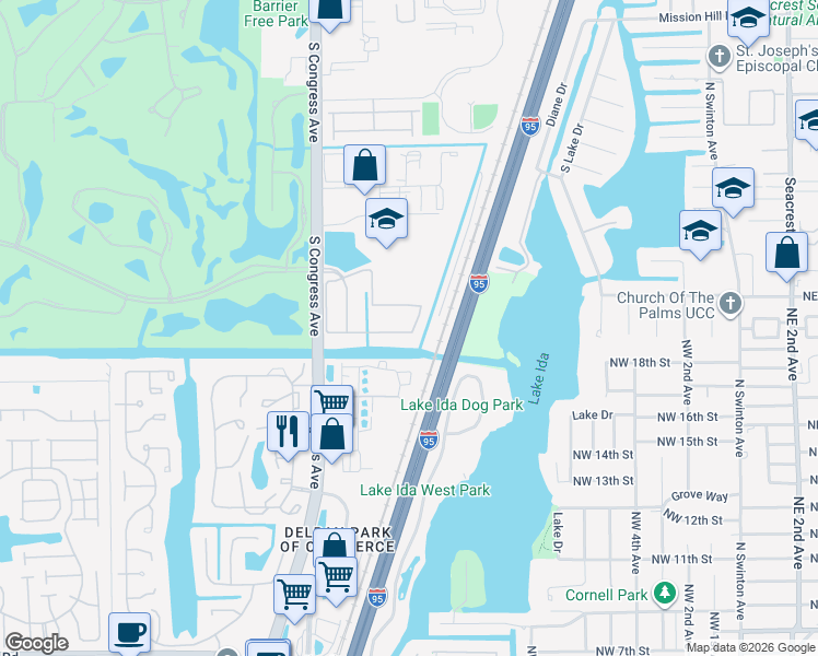 map of restaurants, bars, coffee shops, grocery stores, and more near 247 Lake Monterey Circle in Boynton Beach