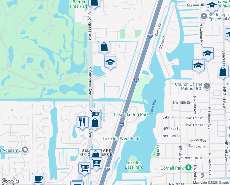 map of restaurants, bars, coffee shops, grocery stores, and more near 254 Lake Monterey Circle in Boynton Beach