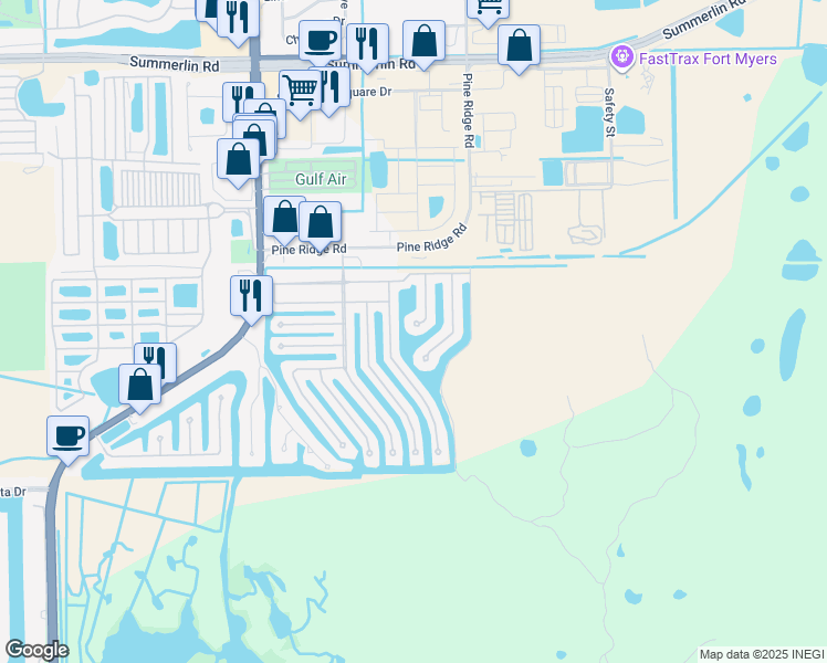 map of restaurants, bars, coffee shops, grocery stores, and more near 17661 Bryan Court in Fort Myers Beach
