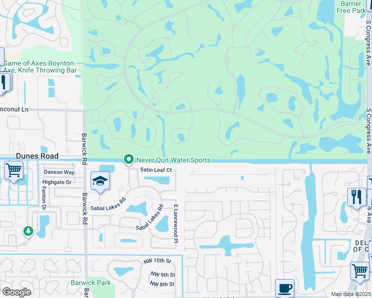 map of restaurants, bars, coffee shops, grocery stores, and more near 9 Stratford Drive East in Boynton Beach