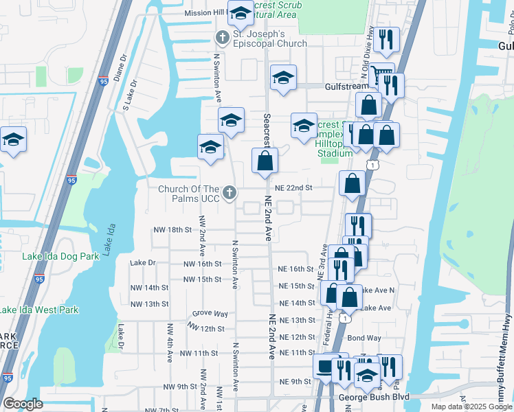 map of restaurants, bars, coffee shops, grocery stores, and more near 110 North Swinton Circle in Delray Beach