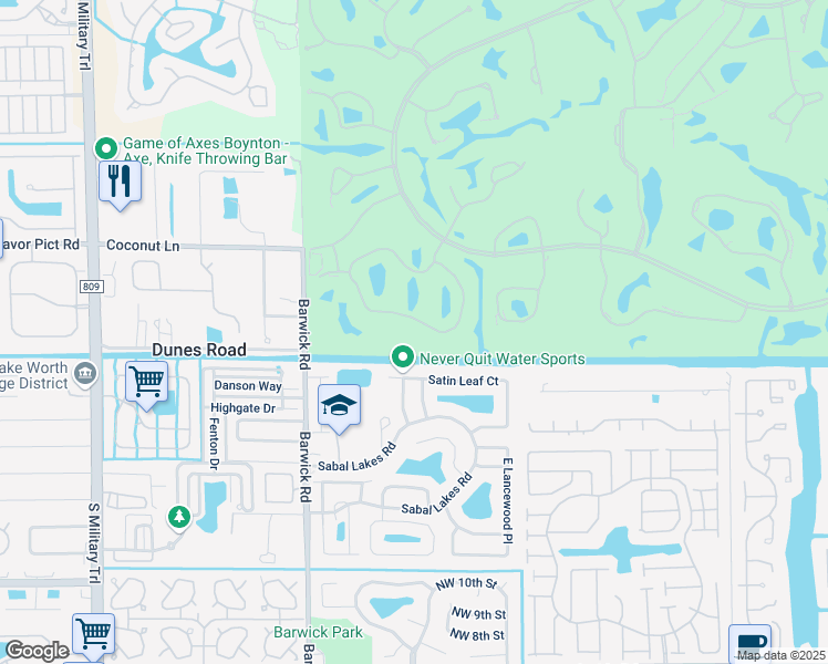 map of restaurants, bars, coffee shops, grocery stores, and more near 40 Stratford Lane West in Boynton Beach