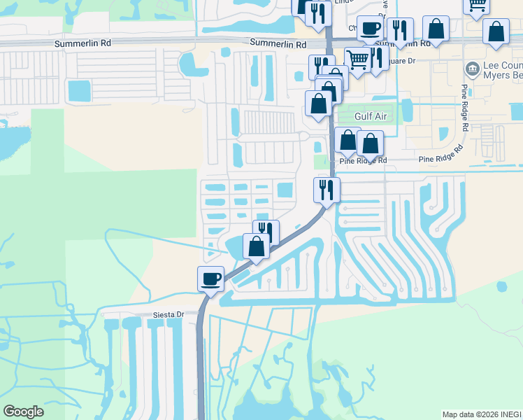 map of restaurants, bars, coffee shops, grocery stores, and more near 1111 Chinook Trail in Fort Myers Beach