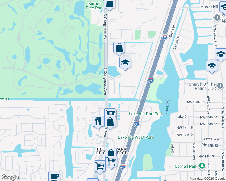 map of restaurants, bars, coffee shops, grocery stores, and more near 161 Monterey Bay Drive in Boynton Beach