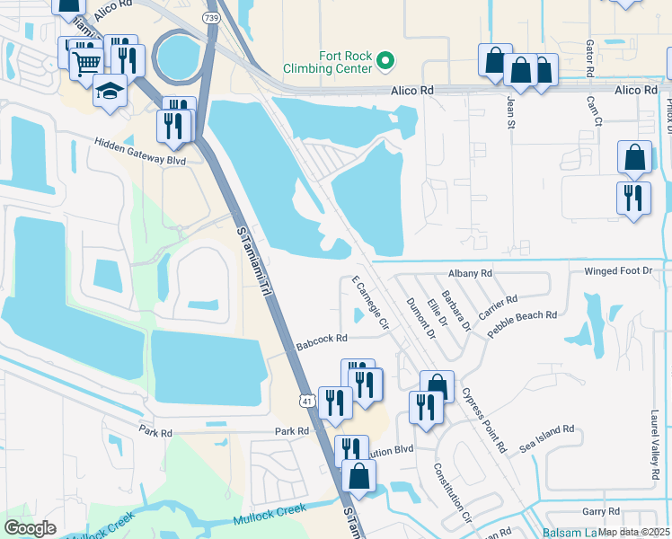 map of restaurants, bars, coffee shops, grocery stores, and more near C Lakeside Avenue in Fort Myers