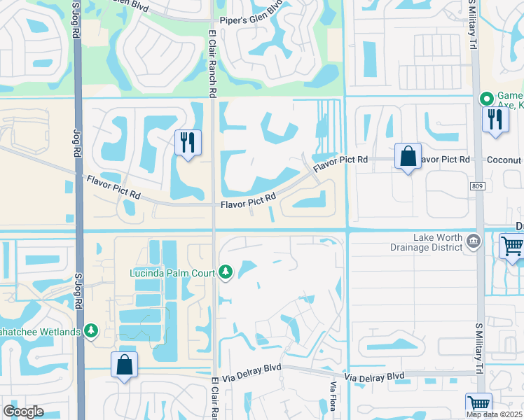 map of restaurants, bars, coffee shops, grocery stores, and more near 5876 Regal Glen Drive in Boynton Beach