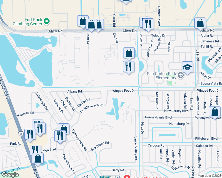 map of restaurants, bars, coffee shops, grocery stores, and more near 7571 Winged Foot Drive in Fort Myers