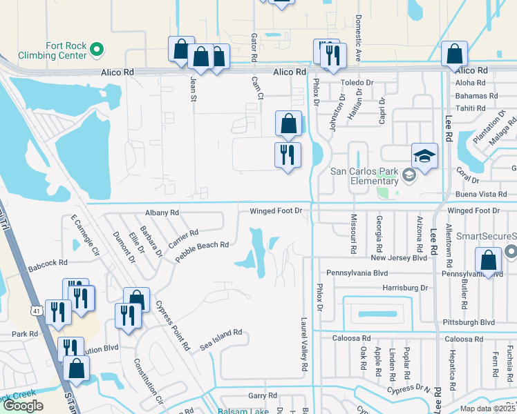 map of restaurants, bars, coffee shops, grocery stores, and more near 7571 Winged Foot Drive in Fort Myers