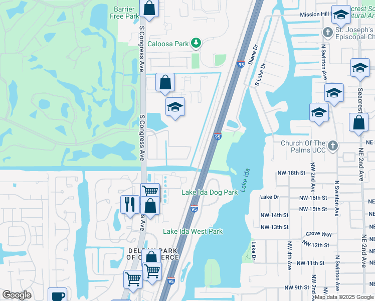 map of restaurants, bars, coffee shops, grocery stores, and more near 177 Lake Monterey Circle in Boynton Beach
