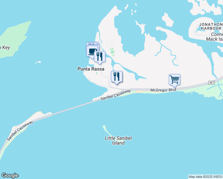 map of restaurants, bars, coffee shops, grocery stores, and more near 15001 Punta Rassa Road in Fort Myers