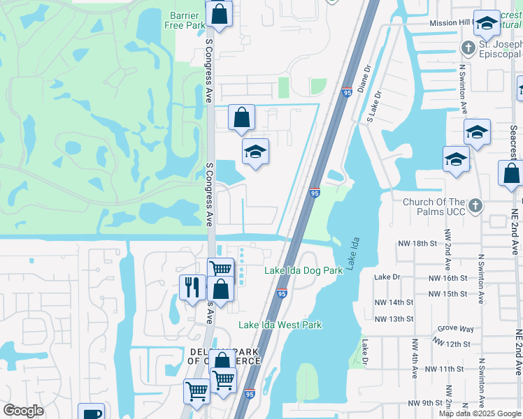 map of restaurants, bars, coffee shops, grocery stores, and more near 166 Lake Monterey Circle in Boynton Beach