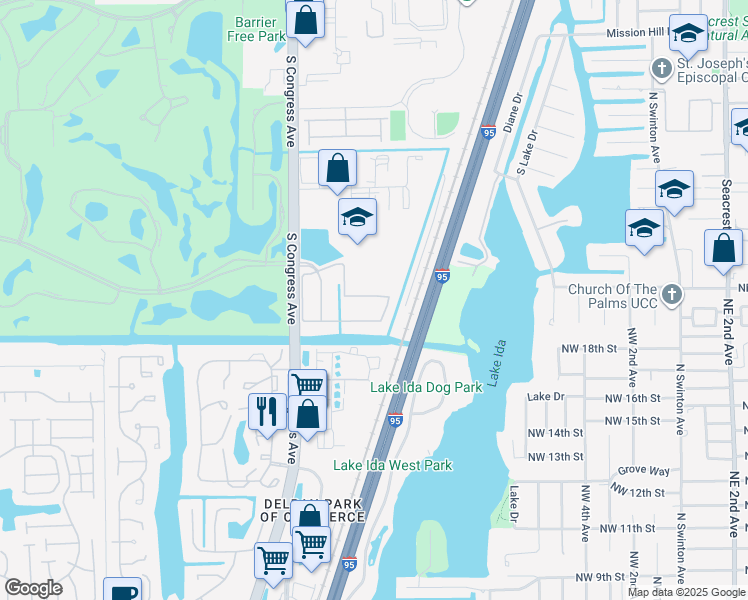 map of restaurants, bars, coffee shops, grocery stores, and more near 174 Lake Monterey Circle in Boynton Beach