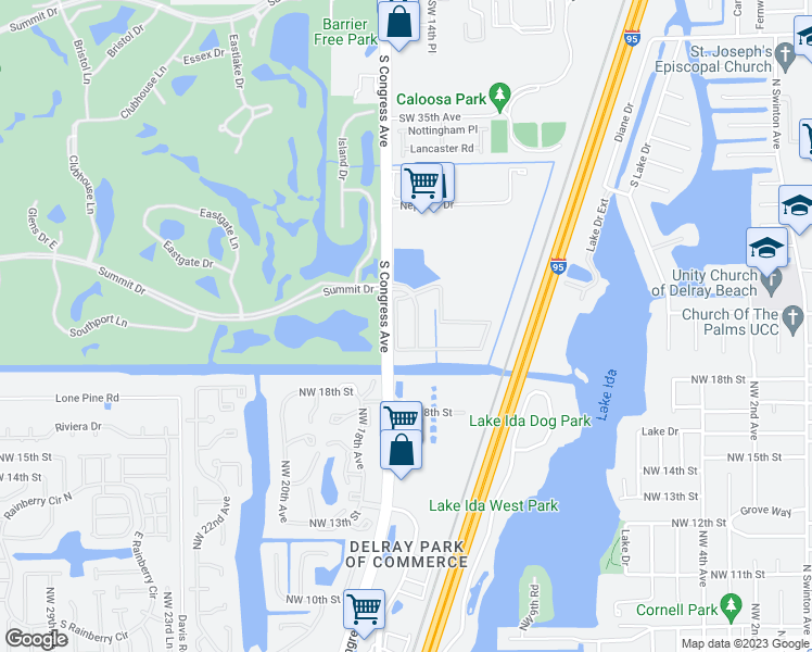 map of restaurants, bars, coffee shops, grocery stores, and more near 135 Monterey Bay Drive in Boynton Beach