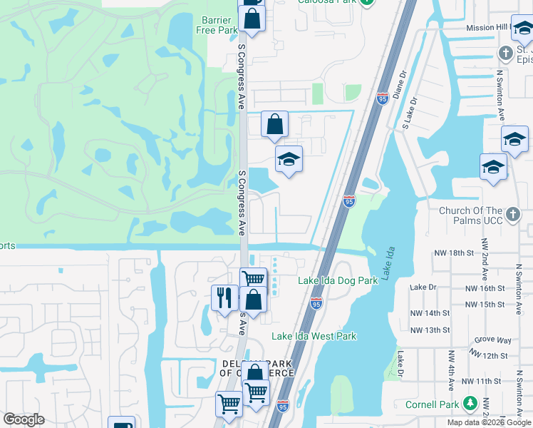 map of restaurants, bars, coffee shops, grocery stores, and more near 122 Monterey Bay Drive in Boynton Beach