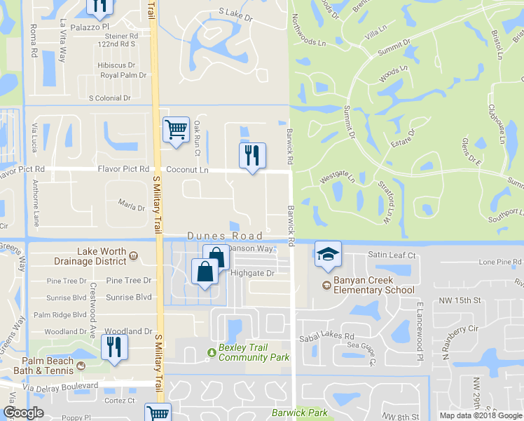 map of restaurants, bars, coffee shops, grocery stores, and more near 12905 Pennell Pines Road in Boynton Beach