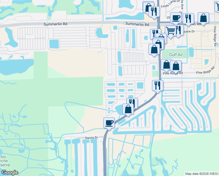 map of restaurants, bars, coffee shops, grocery stores, and more near Arapaho Trail in Fort Myers Beach