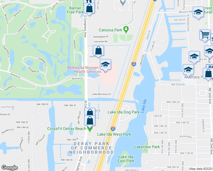 map of restaurants, bars, coffee shops, grocery stores, and more near 167 Lake Monterey Circle in Boynton Beach