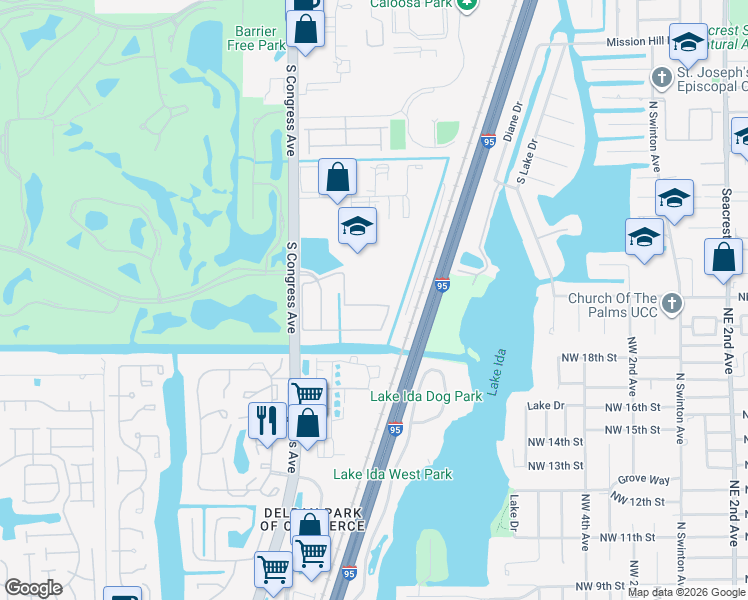 map of restaurants, bars, coffee shops, grocery stores, and more near 177 Lake Monterey Circle in Boynton Beach