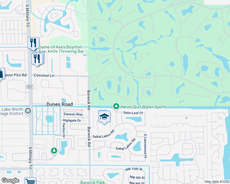map of restaurants, bars, coffee shops, grocery stores, and more near 40 Stratford Lane West in Boynton Beach