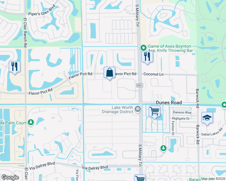 map of restaurants, bars, coffee shops, grocery stores, and more near 5257 Santa Maria Avenue in Boynton Beach