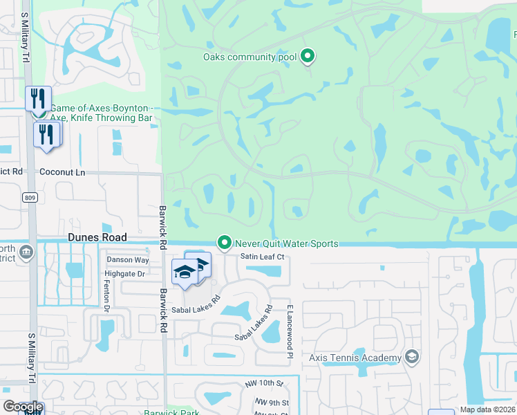 map of restaurants, bars, coffee shops, grocery stores, and more near 51 Stratford Lane West in Boynton Beach